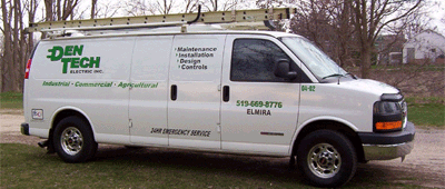 Photo of a DenTech Electric service truck.
